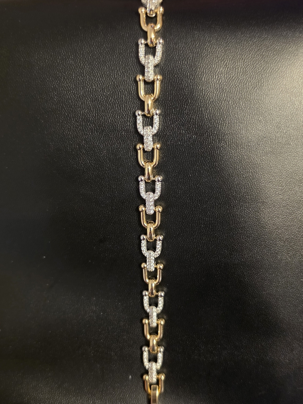 14k Gold Over Stetling Silver Link Bracelet with Pavé Accents With Gold &Silver